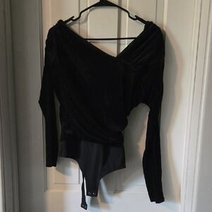 Express Black Long Sleeve Wrap Bodysuit